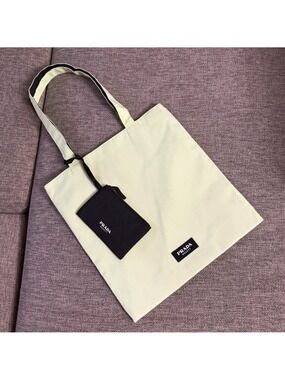 Prada Beauty Light Green Tote with Black Pouch New Authentic